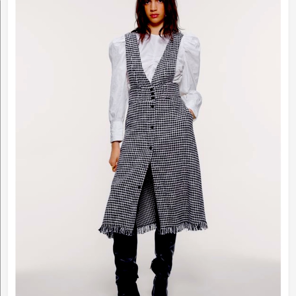 ZARA TWEED MIDI PINAFORE DRESS WITH BUTTONS MEDIUM